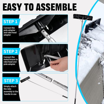 Outvita 20FT 25" Wide Extendable Aluminum Snow Roof Rake, PC Black - color: PC Black, size: 20FT