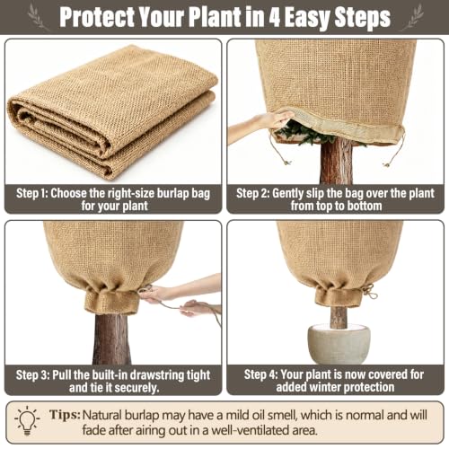 Riare 4 Packs 40 × 47 Inch Large Winter Plant Cover Bags with Drawstring - size: 40 × 47 Inch