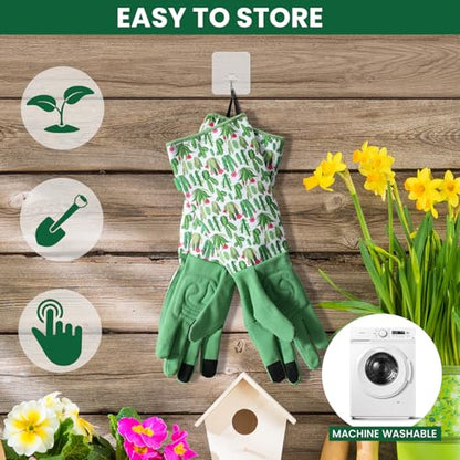 Gardening Gloves for Women, Long Garden Gloves with Grip, Thorn-Proof, Gift - color: Green - Cactus