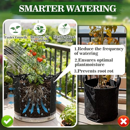 5 Pack 5 Gallon Self-Watering Grow Bags with Reservoir and Support Rings - size: 5 Gallon