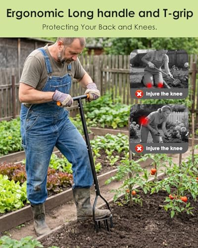 Hand Tiller for Gardening, 40 Inch Garden Claw Twist Tiller Cultivator Garden Tools Manual Soil Tiller with 8 Sharp Steel Teeth, Long Handle Garden Cultivator for Lawn, Planting, Tilling & Aerating