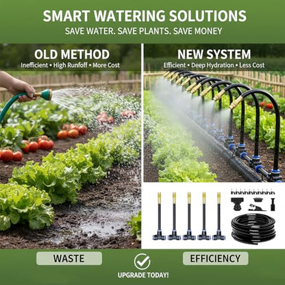 360° Adjustable Drip Irrigation System - 17FT Garden Watering System with 5 Nozzles, Garden Irrigation System, Greenhouse Accessories, Atomizing System for Yard, Lawn, Plants, 5/16 inch Hose - size: 17FT with 5 Nozzles