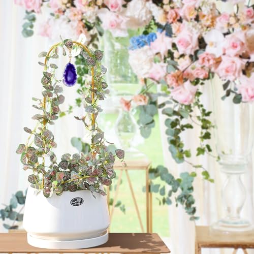 2PCS Small Gold Plant Trellis for Indoor Potted Climbing Plants with Agate - color: 02-Purple Black
