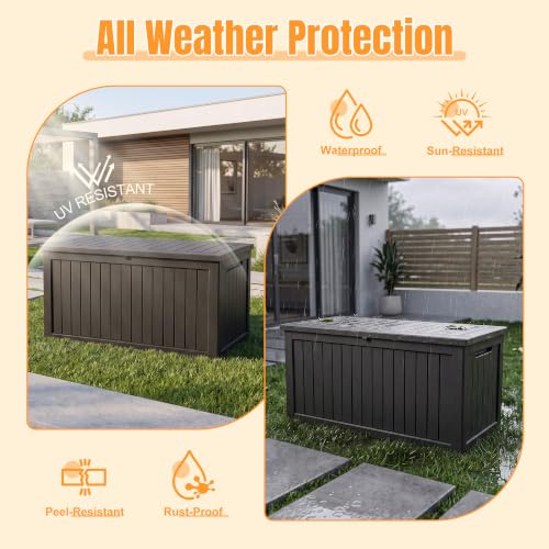 Outdoor Storage Box, 360 Gallon Waterproof Resin Deck Box with Support Rod - color: Black, size: 360 Gal