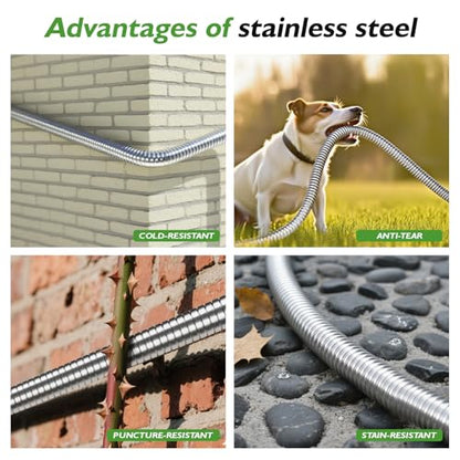 Stainless Steel Garden Hose 50ft, No-Kink Flexible Water Hose, Spray Nozzle - size: 50FT