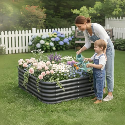 Besebay 2-Pack 4x1.5ft Galvanized Raised Garden Bed, Outdoor Planter Bed, - color: Dark Grey, size: 4x4x1.5ft-2Pack