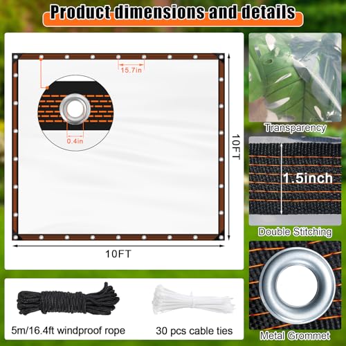 10x10FT Heavy Duty Clear Waterproof Tarp,Outdoor Garden Rainproof Covering - size: 10 x 10 FT