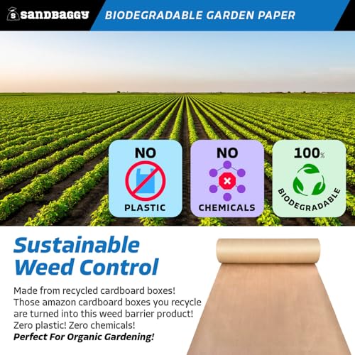 Sandbaggy Biodegradable Landscape Fabric - Garden Paper for Weeds - Paper Mulch Rolls - Made in America (4 ft x 475 ft, 1) - size: 4 ft x 475 ft