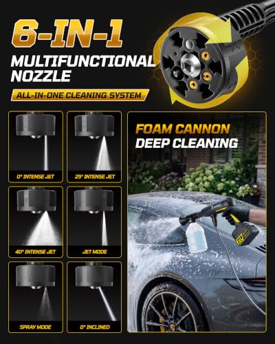 Cordless Pressure Washer, 1400 PSI Brushless Motor, 6-in-1 Nozzle