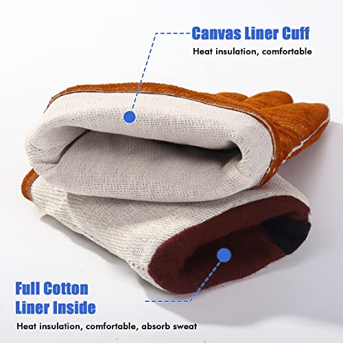 QeeLink Welding Gloves for Men - Fireproof Leather and Stitching - color: Brown (16-inch)