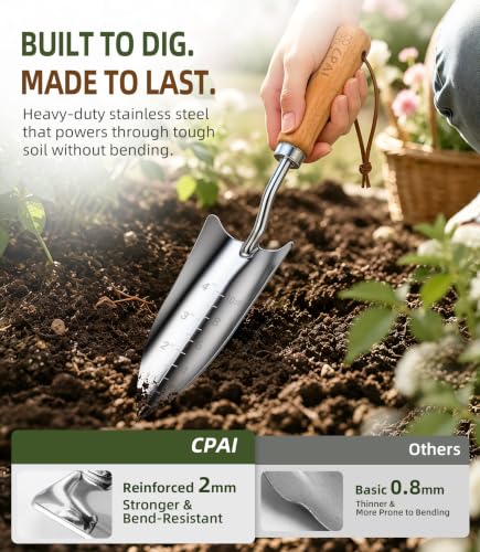 Heavy Duty Transplant Trowel with Inch and Centimeter Depth Markings
