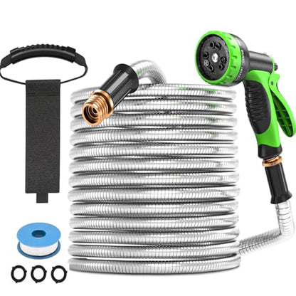 75 FT Leak-proof Stainless Steel Metal Garden Hose,Non-Expanding Water Hose - size: 75FT
