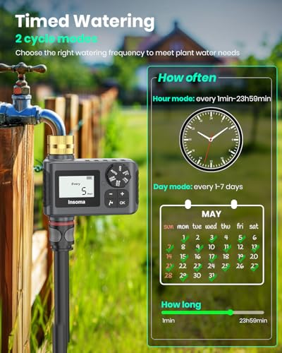 Sprinkler Timer with Brass Inlet and Outlet, Programmable Water Timer for Outdoor Garden Hose, Hose Timers with Rain Delay/Manual/Auto Mode, Drip Irrigation and Lawn Watering System, 1 Outlet - color: Grey Black, size: 1 Outlet