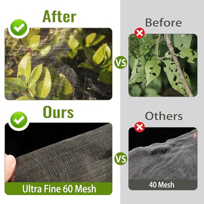 2 Pack Fruit Tree Netting Bags with Zipper and Drawstring, Ultra Fine Mesh Garden Netting Plant Cover, Bird Netting for Blueberry Bushes, Fruit Vegetable Trees, Flowers (Black, 10 x 10 ft) - color: Black, size: 10 x 10 ft