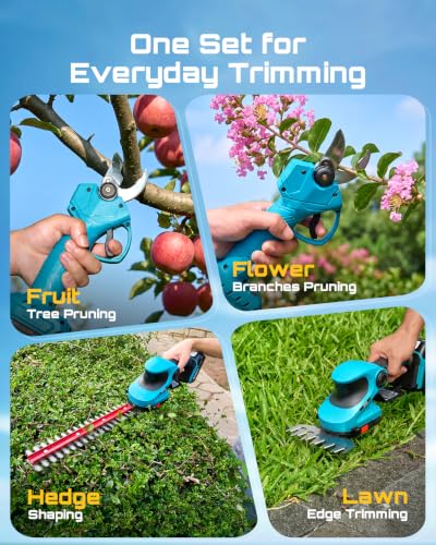 SEESII 3-in-1 Electric Pruning Shears, Cordless Hedge Trimmer & Grass Shear - color: Seesii Blue