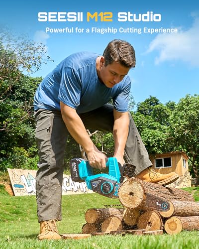 SEESII 12-Inch Electric Chainsaw Cordless, Brushless Motor - color: Ice Blue
