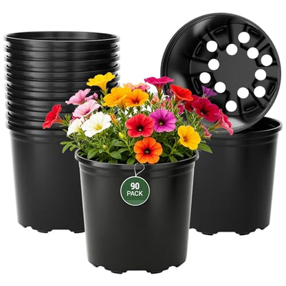 6 Inch Nursery Pots, Soft Plastic Plant Pots with Drainage Holes - size: 90 Pots