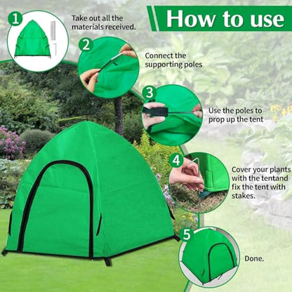 2 Pcs Winter Large Plant Covers Freeze Protection with 8 Stakes, 24.4 x24.4 x22.4inch Warm Plant Protection Tent Foldable with Zipper Door, Plant Snow Ice Covers Protecting Fruit Tree Potted Plants