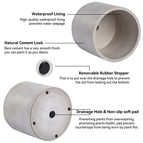 Ekirlin Planters for Indoor Plants, 3.5/4 Inch Plant Pots with Drainage Holes, Removable Rubber Stopper, Non-Slip Soft Pad - Grey Cement Concrete Planter for Most Indoor Outdoor Plants and Flowers - size: 3.5 + 4 inch set