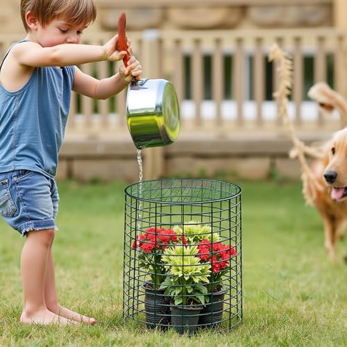 6 Sets of DIY Metal Plant Protectors from Deer, Garden Fencing Animal Barrier Size 11.8 * 12.9 inches, Mesh Plant Cage Chicken Wire Cloche for Plants with Stakes and Nylon Cables - size: 6 Sets