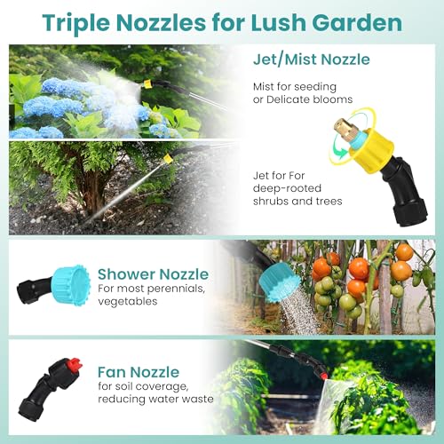 Electric Garden Sprayer 1.6 Gallon - Battery Powered Weed Sprayer Wtih 3 Nozzles, Backpack Sprayer in Lawn and Garden, Pump Sprayer for Gardening, Watering & Spring Planting
