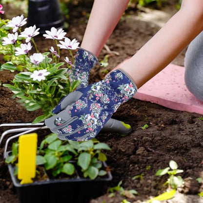 Leather Gardening Gloves for Women Thorn Proof Garden Gloves Touch Screen Working Gloves Gifts,M - color: Blue