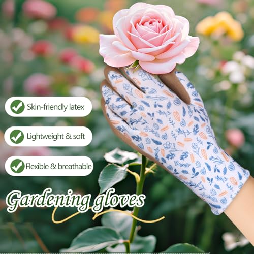 KDK Gardening Gloves for Women and Men, ECO Recycled Polyester Work Gloves with Latex Coating - color: 2 Pairs Print