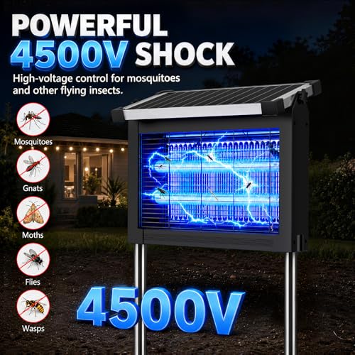 2‑in‑1 Solar Bug Zapper Outdoor, Electric Mosquito Killer Insect Trap - color: Black