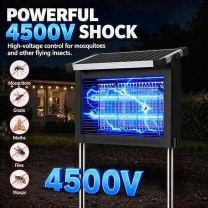 2‑in‑1 Solar Bug Zapper Outdoor, Electric Mosquito Killer Insect Trap - color: Black