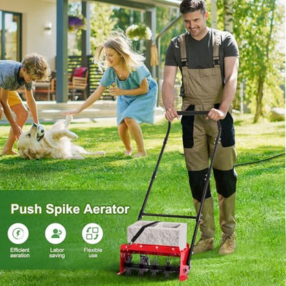 Rolling Lawn Aerator,16.5 in Push Spike Aerator with Side skids,Aerator Lawn Tool with Rear Wheel, 2026 Style Rotary Aeration Tool for Lawn, Garden and Yard,Grass Aeration for Care compacted Soil