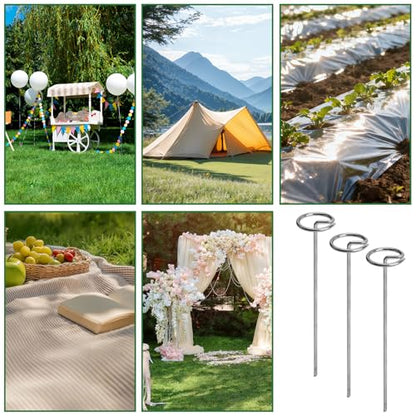 100 Pcs Landscape Fabric Pins with Pick Hook and Gloves, 8 Gauge 6 Inch Galvanized Garden Stakes, Circle Top Landscape Staples, Weed Barrier Stake for Plant Cover, Tent, Weed Barrier Fabric