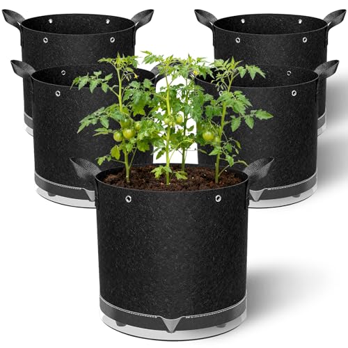 5 Pack 5 Gallon Self-Watering Grow Bags with Reservoir and Support Rings - size: 5 Gallon