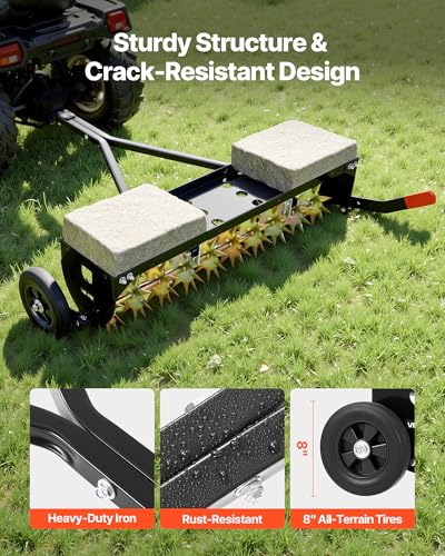VEVOR Tow Behind Plug Aerator, 40 in Lawn Spike Aerator with Universal Hitch, 150lbs Weight Capacity, Heavy Duty & Rust-Resistant, Pull Behind Aeration Tool with Tray for Farmland & Garden Tractors - style: Spike Aerator (40in)