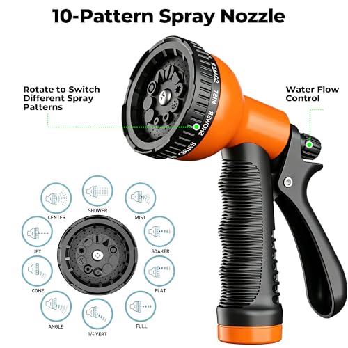 Expandable Garden Hose 50 ft with 10 Function Spray Nozzle, Flexible, Kink Free, Leak-Proof, Ultra Lightweight Retractable Stretch Water Hose 50ft for Yard, Lawn, Car Wash and Outdoor, Black Orange