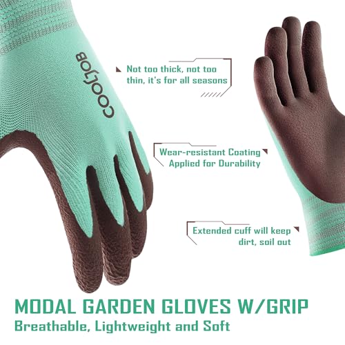 COOLJOB 2 Pairs Modal Gardening Gloves for Women, Rubber Coated, Large - size: Large (Pack of 2)