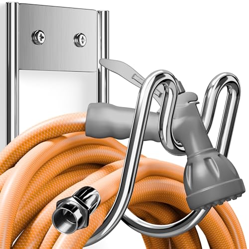 Stainless Steel Garden Hose Holder - Silver SS304 Water Hose Holder - Wall Mounted Hose Hanger Heavy Duty for Water Hose Extension Cords Vacuum Hose, Anti-Rust (1 Pack)