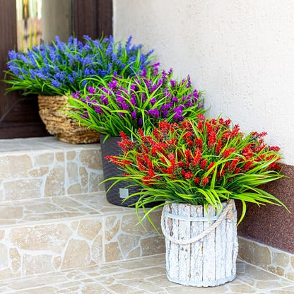AXYLEX Artificial Lavender Outdoor, 20 Bundles Fake Plants (Red) - color: Red