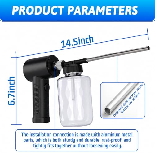LURKA Electric Diatomaceous Earth Duster – Cordless Powder Duster with 500ML Bottle, 5.9" Stainless Steel Nozzle, 3-Speed Rechargeable Sprayer with Measuring Scoop & Silicone Funnel for Garden Use