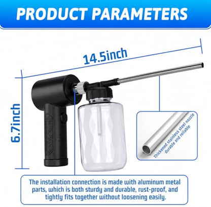 LURKA Electric Diatomaceous Earth Duster – Cordless Powder Duster with 500ML Bottle, 5.9" Stainless Steel Nozzle, 3-Speed Rechargeable Sprayer with Measuring Scoop & Silicone Funnel for Garden Use