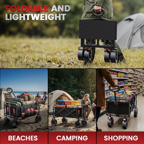 200L Wagon Carts Foldable, 7.48" All-Terrain Wheels Beach Cart