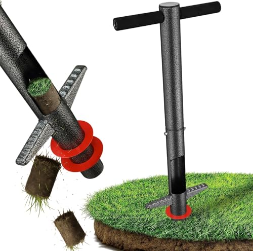 Bulb Planter & Sod Plugger - 34" Long Handle Grass Plugger Tool for Lawn Repair, Heavy Duty Garden Hole Digger with Easy Plug Release for Zoysia Plugs, Bare Spots, Tulip Planting,Turf Transplanting - color: Gray
