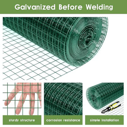 Tongmo 24" x 100' Green Hardware Cloth, 1inch Mesh Chicken Wire Fence, 19 Gauge Vinyl Coated Wire and Welded Wire Roll,Garden Fence, Poultry Netting for Rabbit/Duck/Chicken Coop