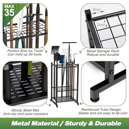 Garden Tool Organizer, Garage Tool Organizer & Garage Organization, Heavy Duty Steel Tool Storage Rack Holds 35 Rakes, Brooms Tools, Broom Holder and Mop Holder, Shed Organizer for Home Organization - style: Rack