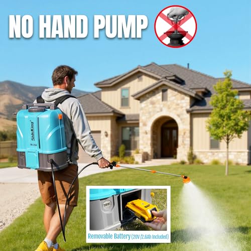 SideKing 5.2 Gallon Battery Powered Backpack Sprayer, 120 PSI Powerful Electric Sprayer Compatible with DeWalt 20V Battery, Max 1.0 GPM, 5 Nozzles & 2 Spray Wands for Lawn, Yard, Weed & Pest Control - size: 5.2 Gallon
