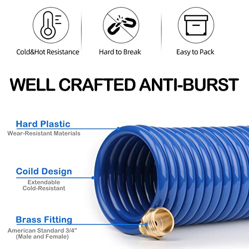 25FT Blue EVA Coil Garden Hose with Metal Fittings - color: Blue, size: 25 feet