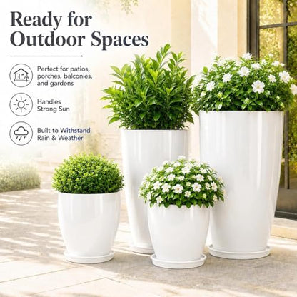 Usocik Large Outdoor Planters, Set of 4, 10/12/21/24 Inch, Glossy White - color: Glossy White