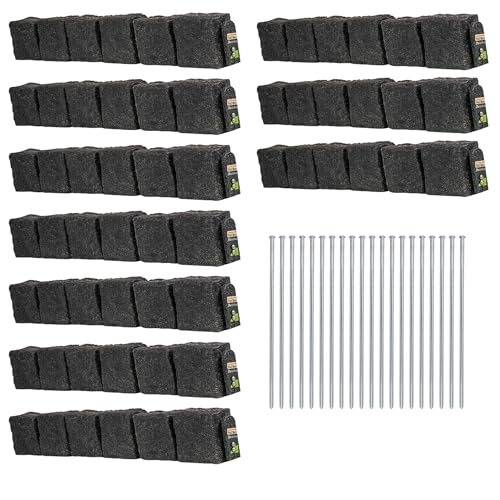 Beuta Landscape Edging | Garden Edging Border | Polyrock Blocks for Lawn Edging, Flower Beds & Yard Edging – 10 Pack | Each Section Has 6 Blocks 48" L x 4" W x 6.5" H | 20 Spikes | Charcoal - color: Charcoal, size: 10-Pack (40 FT)