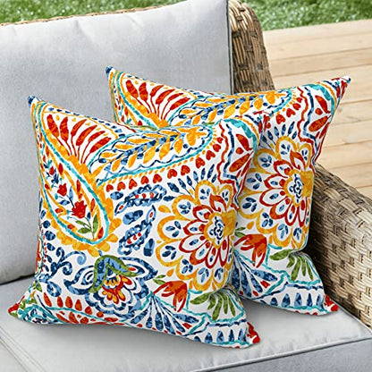 Outdoor 16x16 Inch Throw Pillow Covers Set of 2, All Weather Square Pillow Cases, Covers ONLY, Patio Cushion Pillow of Home Furniture Use, Paisley Multi - color: Paisley Multi, size: 16" x 16" (Pack of 2)