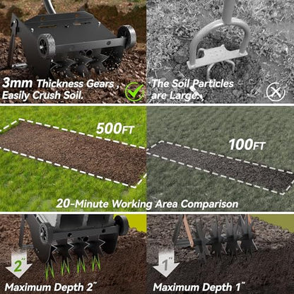 Lineware 9-Inch Lawn Aerator with Steel Handle,Heavy Duty Push Spike Aerator with 2 Wheels,Aerator Lawn Tool, Manual Aerator Lawn Tool with Foam Armrests, Suitable for Lawn, Garden and Yard
