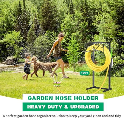 TomCare Garden Hose Holder, Heavy Duty Water Hose Hanger for 160FT Hose - color: Black, size: 15″ W